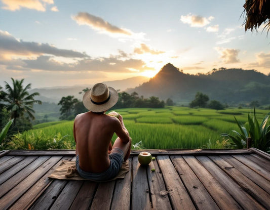 Voyageur contemple rizières de Bali sur terrasse, conseils essentiels du guide voyage bali.