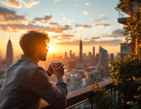 Sur terrasse, entrepreneuse savoure latte face à skyline animé, hommage à la capital indonésie.